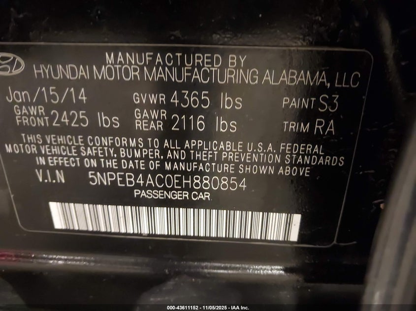 2014 HYUNDAI SONATA GLS - 5NPEB4AC0EH880854