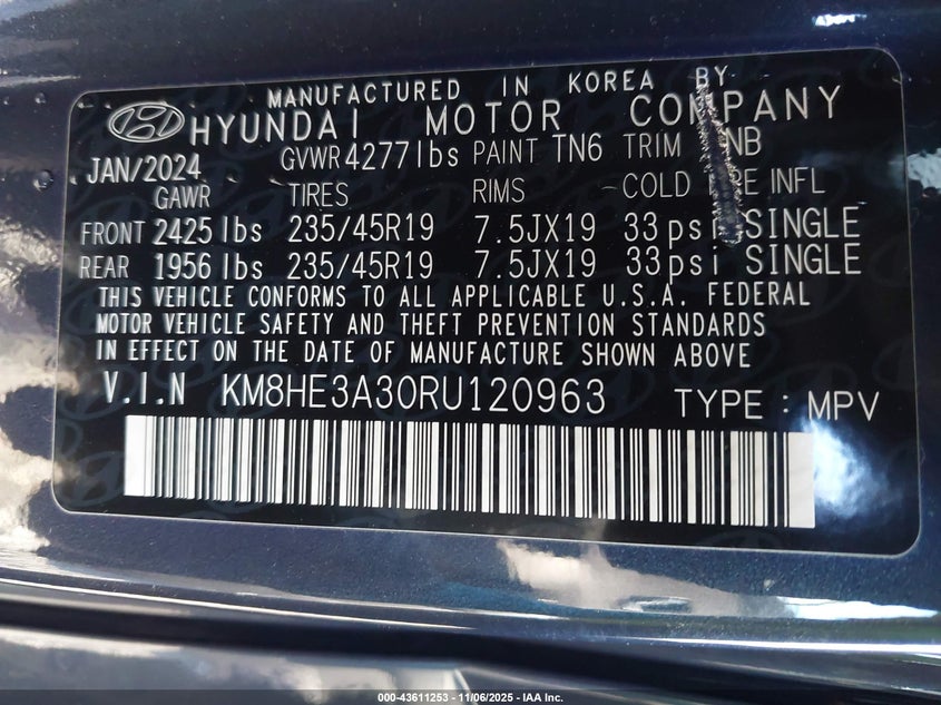 2024 HYUNDAI KONA LIMITED KM8HE3A30RU120963