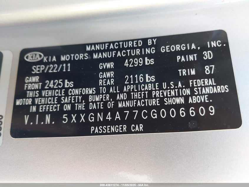 5XXGN4A77CG006609 2012 KIA OPTIMA photo no. 9