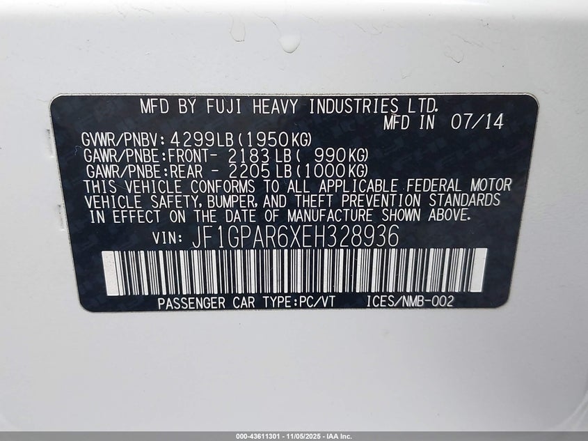 2014 SUBARU IMPREZA 2.0I SPORT LIMITED - JF1GPAR6XEH328936