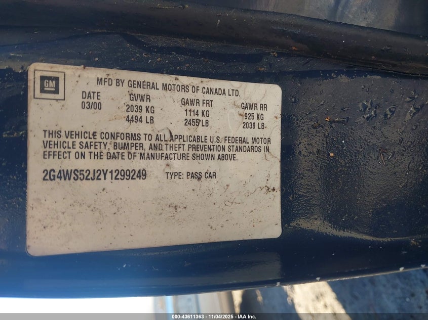 2G4WS52J2Y1299249 2000 BUICK CENTURY photo no. 9