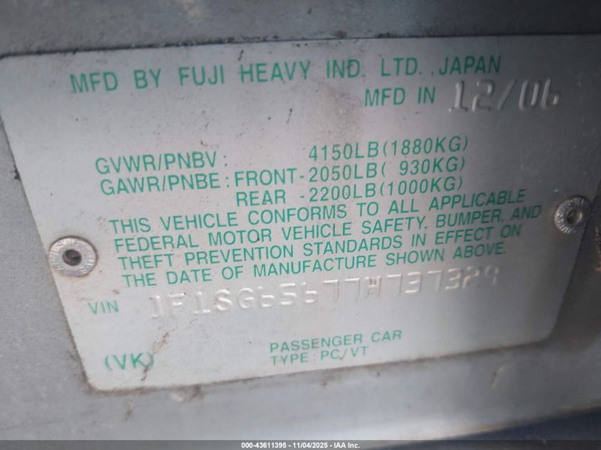 2007 Subaru Forester 2.5X VIN: JF1SG65677H737329 Lot: 43611395