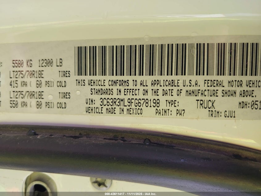 2015 Ram 3500 Laramie VIN: 3C63R3ML9FG678198 Lot: 43611417