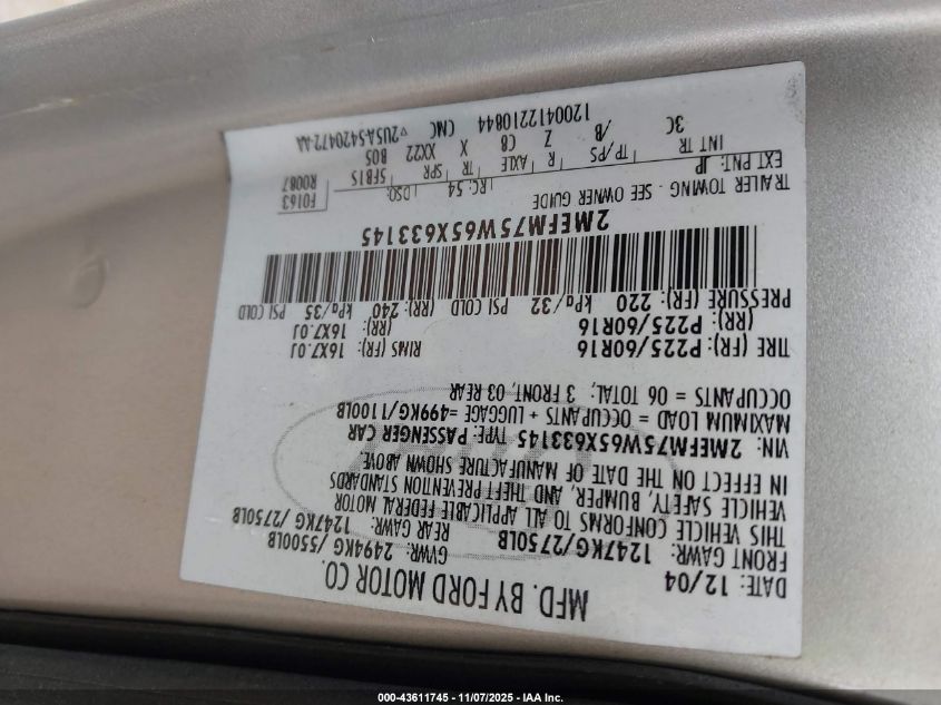 2005 Mercury Grand Marquis Ls/Lse VIN: 2MEFM75W65X633145 Lot: 43611745