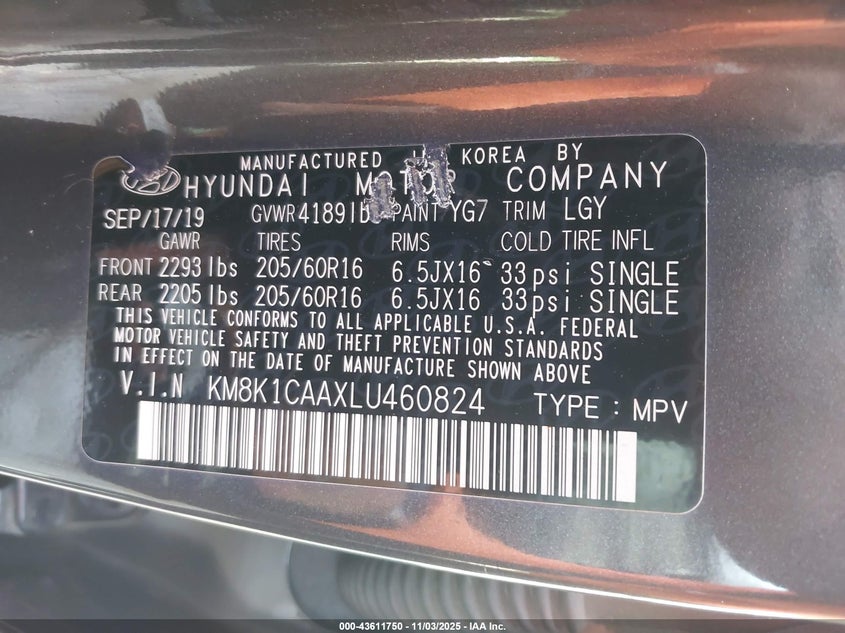 2020 HYUNDAI KONA SE KM8K1CAAXLU460824