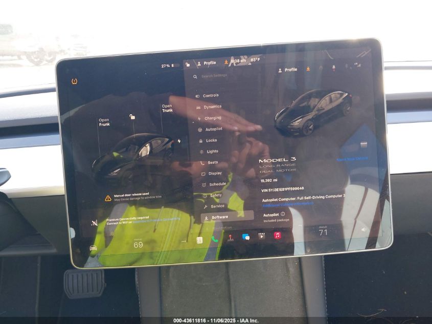 2023 Tesla Model 3 Long Range Dual Motor All-Wheel Drive VIN: 5YJ3E1EB1PF599646 Lot: 43611816