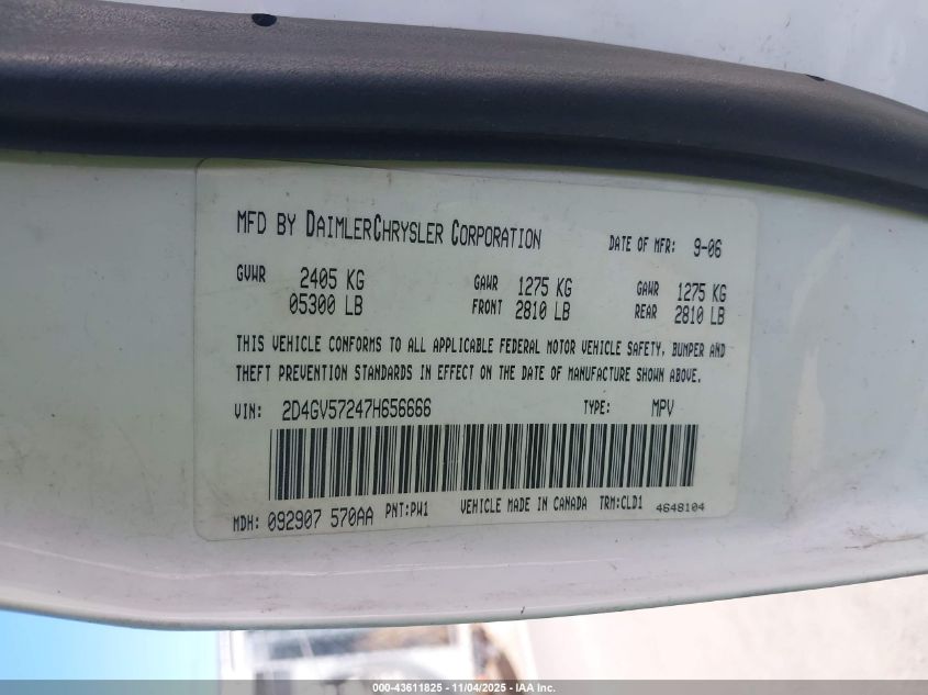 2007 Dodge Magnum Rt VIN: 2D4GV57247H656666 Lot: 43611825