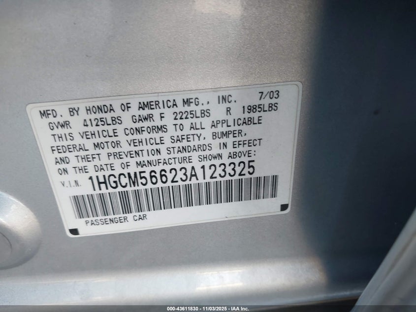 1HGCM56623A123325 2003 HONDA ACCORD photo no. 9
