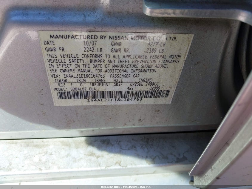 1N4AL21E18C164763 2008 NISSAN ALTIMA photo no. 9