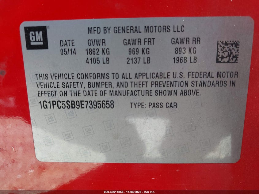 1G1PC5SB9E7395658 2014 CHEVROLET CRUZE photo no. 9