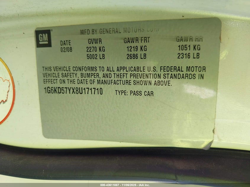 2008 Cadillac Dts 1Sa VIN: 1G6KD57YX8U171710 Lot: 43611887