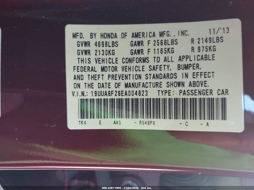2014 ACURA TL 3.5 19UUA8F26EA004823