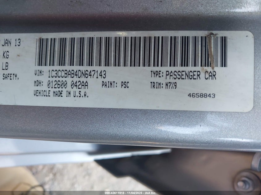 1C3CCBAB4DN647143 2013 CHRYSLER 200 photo no. 9