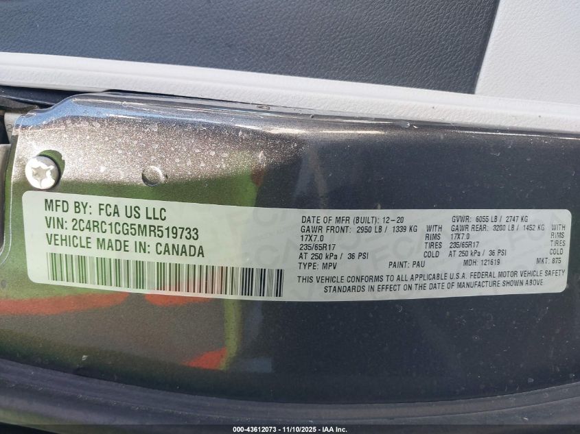 2021 Chrysler Voyager Lx VIN: 2C4RC1CG5MR519733 Lot: 43612073