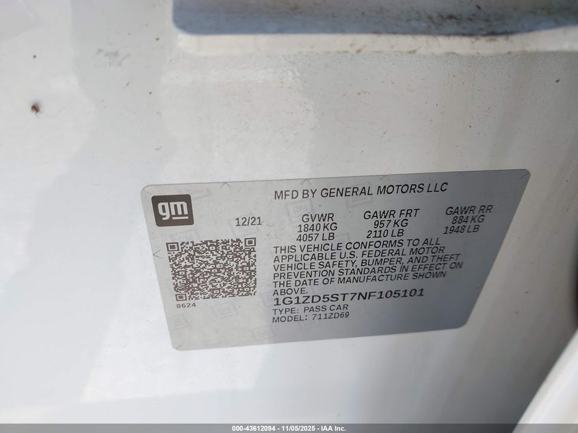 2022 CHEVROLET MALIBU FWD LT - 1G1ZD5ST7NF105101