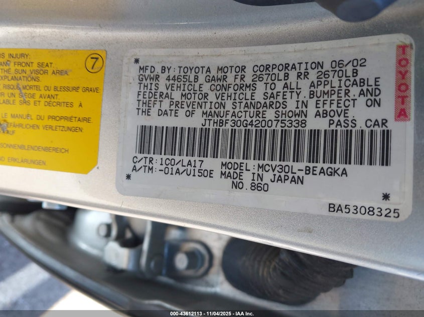 JTHBF30G420075338 2002 LEXUS ES photo no. 9