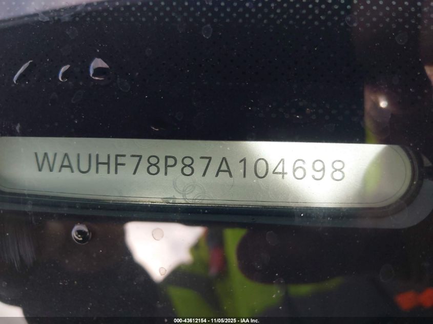 2007 Audi A3 2.0T VIN: WAUHF78P87A104698 Lot: 43612154