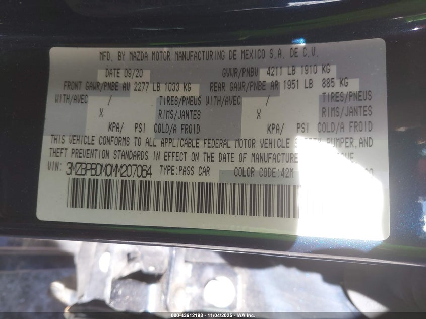 2021 MAZDA MAZDA3 PREMIUM 3MZBPBDM0MM207064