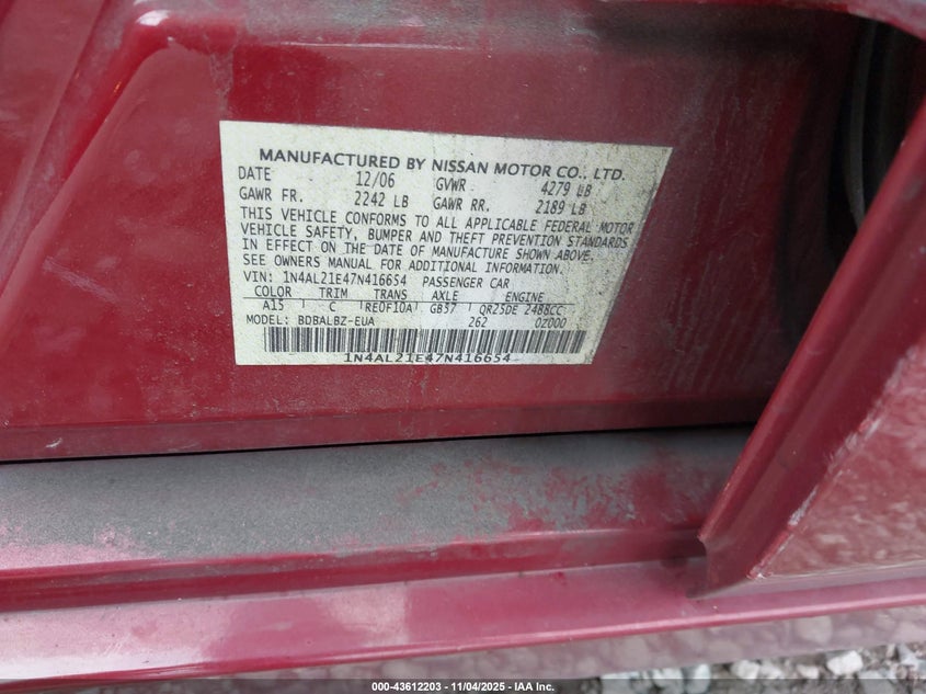 1N4AL21E47N416654 2007 NISSAN ALTIMA photo no. 9