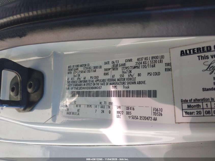 2013 FORD E-250 COMMERCIAL 1FTNE2EWXDDB08057