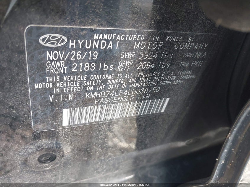 2020 HYUNDAI ELANTRA SE KMHD74LF4LU038750