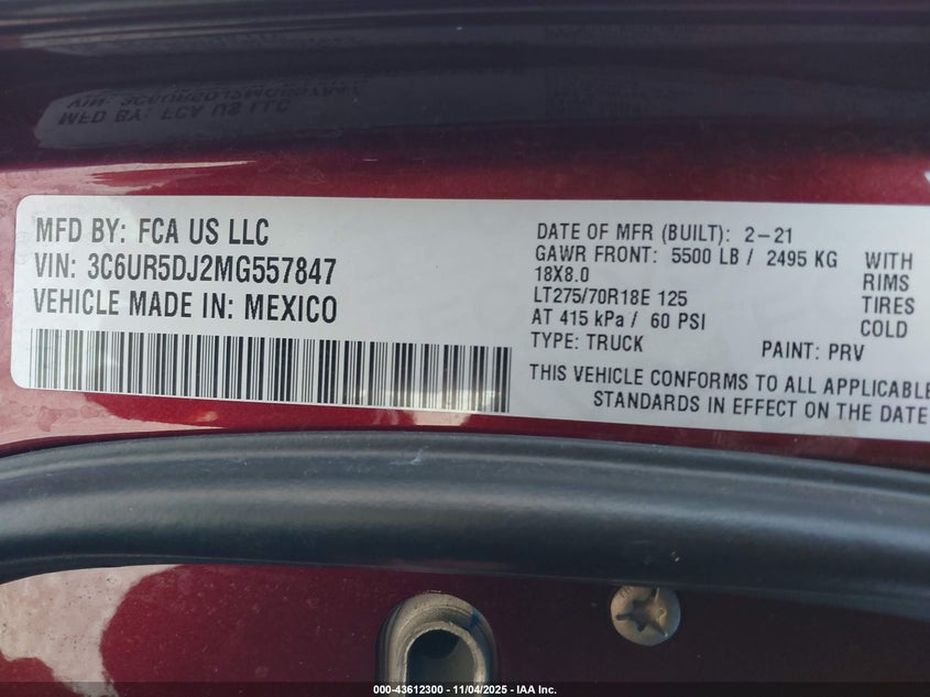 2021 RAM 2500 BIG HORN  4X4 6'4 BOX - 3C6UR5DJ2MG557847