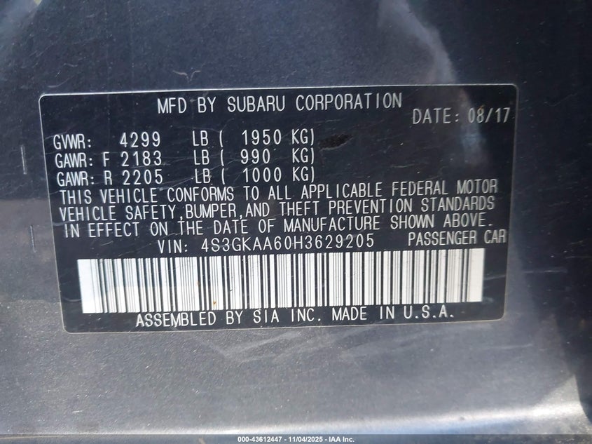 2017 SUBARU IMPREZA 2.0I - 4S3GKAA60H3629205