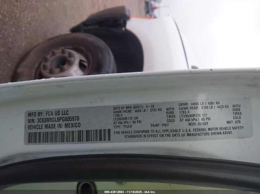 2023 Ram 3500 Tradesman 4X4 8' Box VIN: 3C63RRGL6PG605970 Lot: 43612563