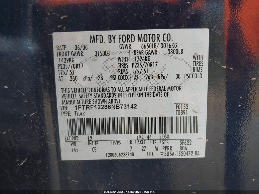 1FTRF12286NB73142 2006 FORD F-150 photo no. 9