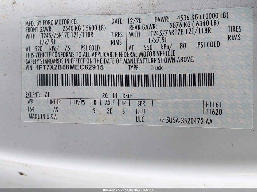 2021 FORD F-250 XL - 1FT7X2B68MEC62915