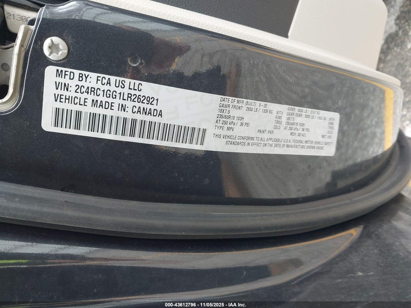 2020 CHRYSLER PACIFICA LIMITED - 2C4RC1GG1LR262921