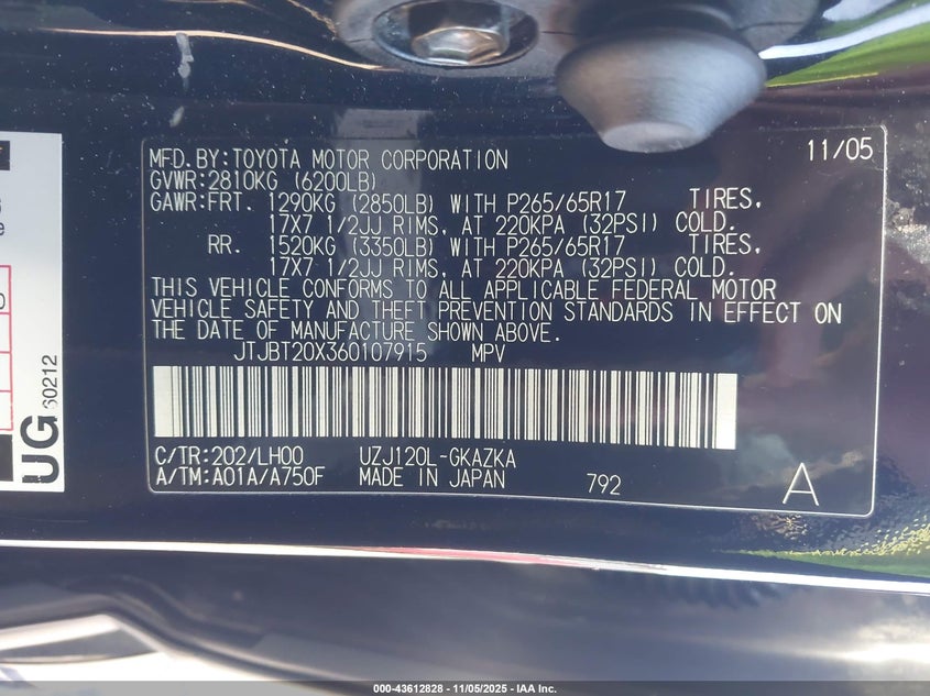 2006 Lexus Gx 470 VIN: JTJBT20X360107915 Lot: 43612828