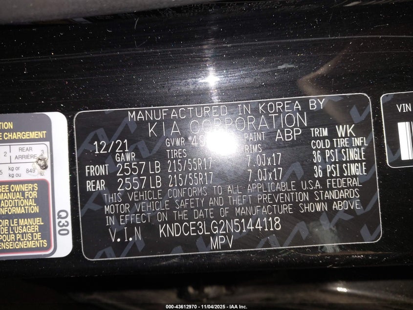 2022 KIA NIRO EV EX PREMIUM KNDCE3LG2N5144118