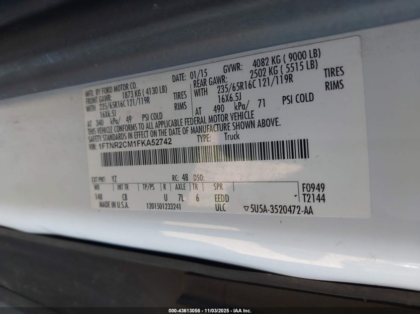 2015 FORD TRANSIT-250 1FTNR2CM1FKA52742