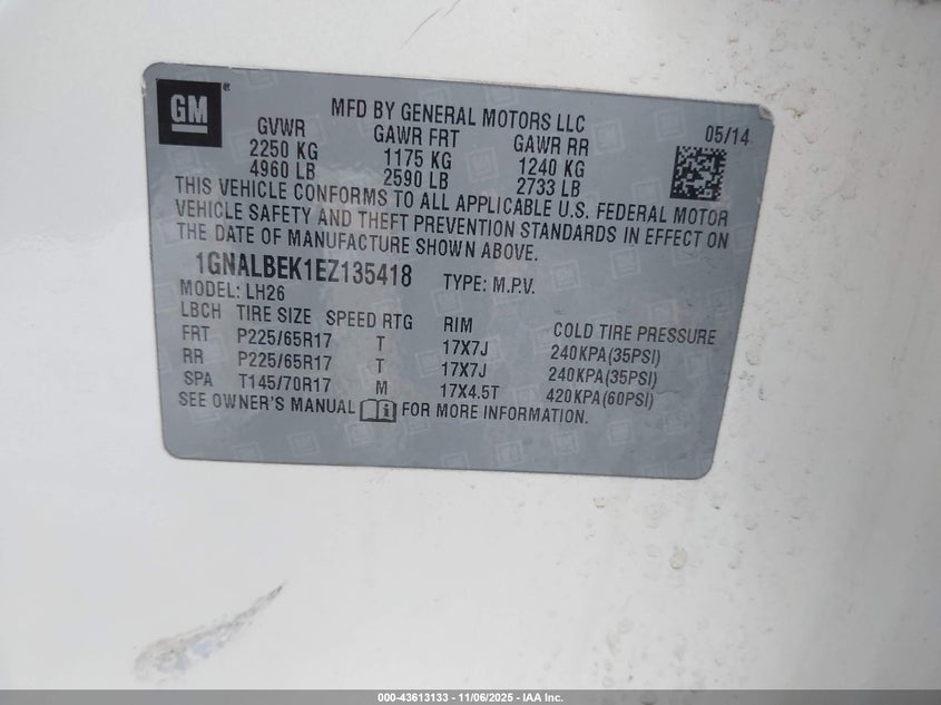 2014 CHEVROLET EQUINOX 1LT - 1GNALBEK1EZ135418