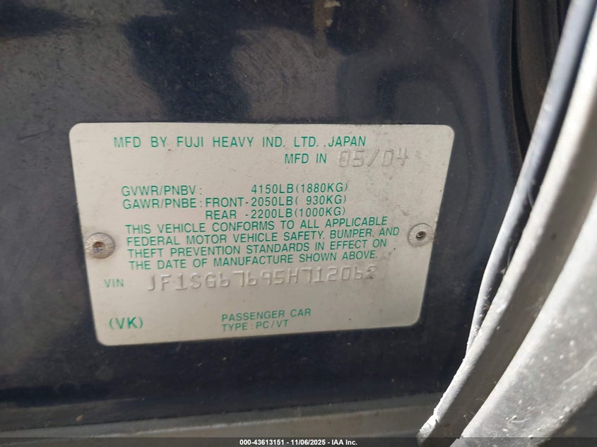 2005 Subaru Forester 2.5Xs L.l. Bean VIN: JF1SG67695H712068 Lot: 43613151