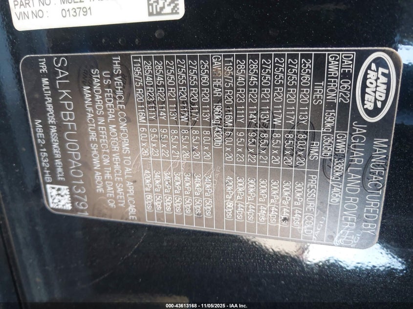 SALKPBFU0PA013791 2023 LAND ROVER RANGE ROVER photo no. 9