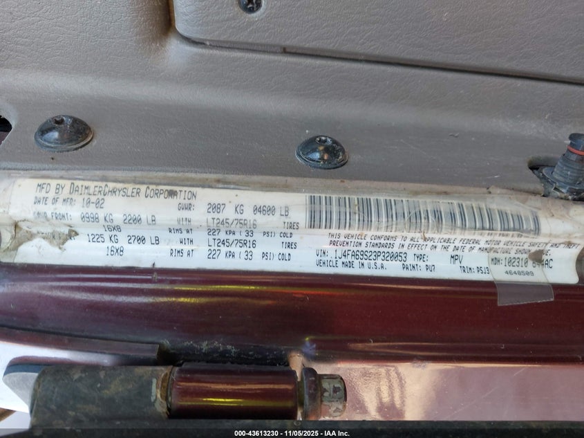 2003 Jeep Wrangler Rubicon VIN: 1J4FA69S23P320053 Lot: 43613230