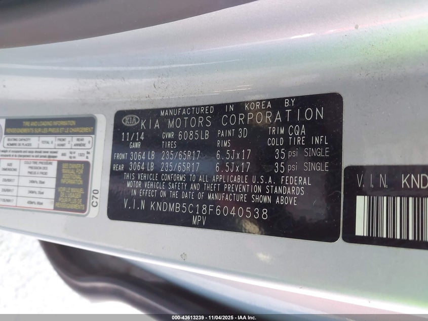 2015 KIA SEDONA LX - KNDMB5C18F6040538