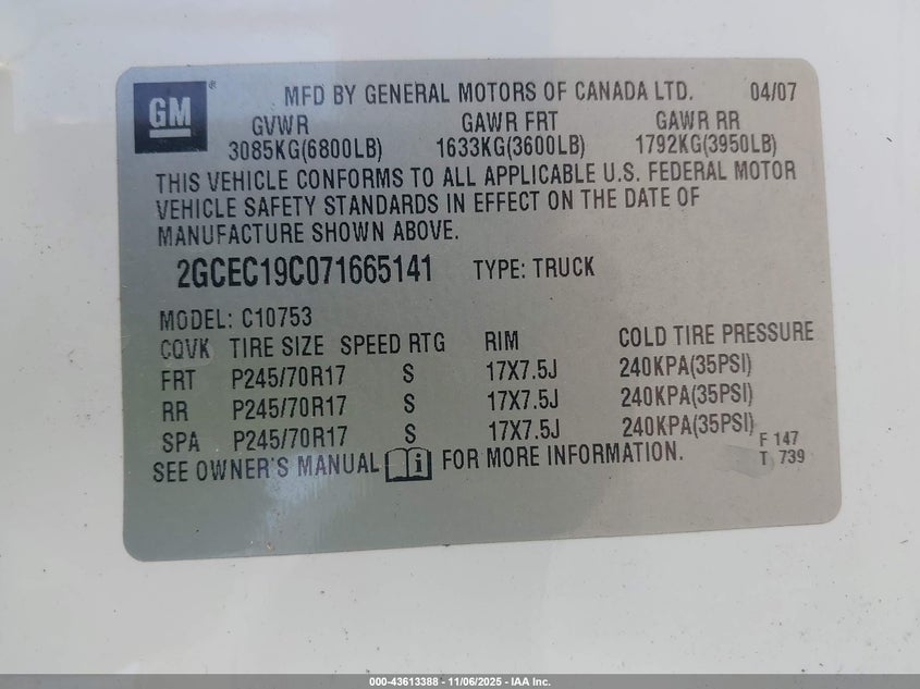 2GCEC19C071665141 2007 CHEVROLET SILVERADO photo no. 9