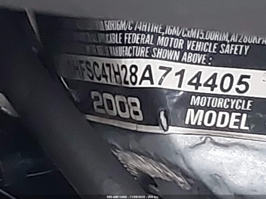 2008 Honda Gl1800 VIN: 1HFSC47H28A714405 Lot: 43613468