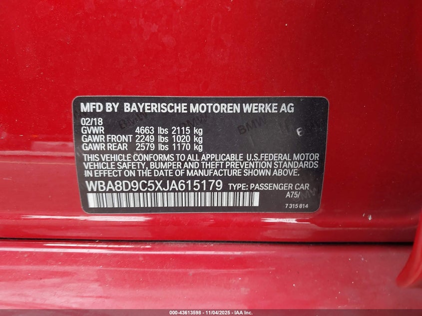 2018 BMW 330I XDRIVE WBA8D9C5XJA615179