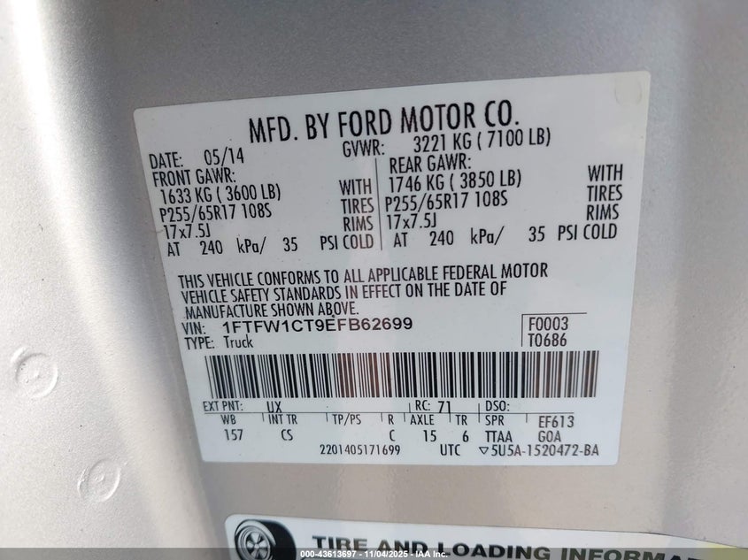 2014 FORD F-150 XL 1FTFW1CT9EFB62699