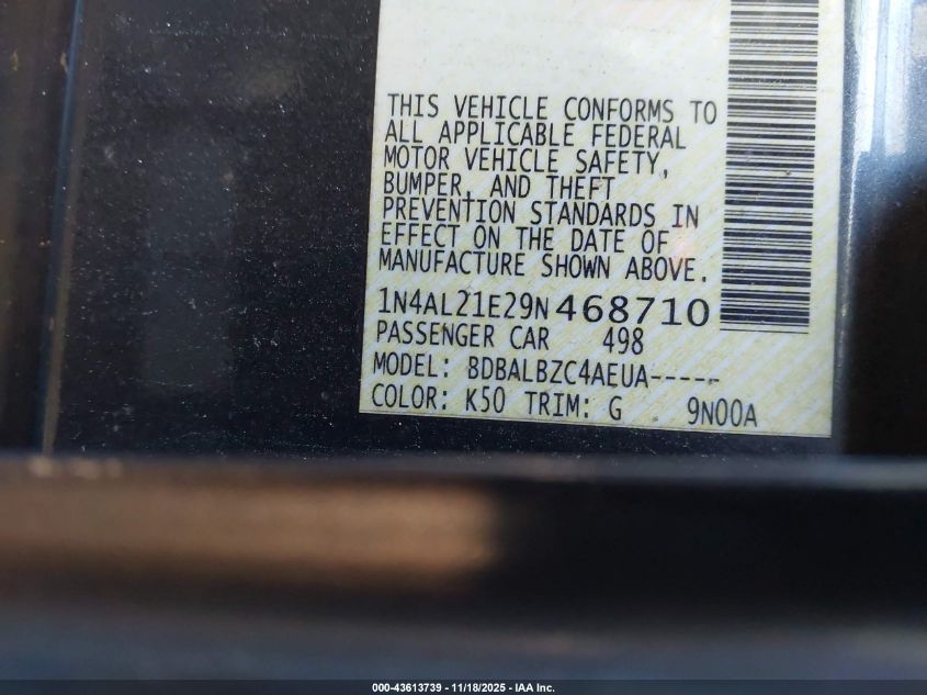 2009 Nissan Altima 2.5 S VIN: 1N4AL21E29N468710 Lot: 43613739