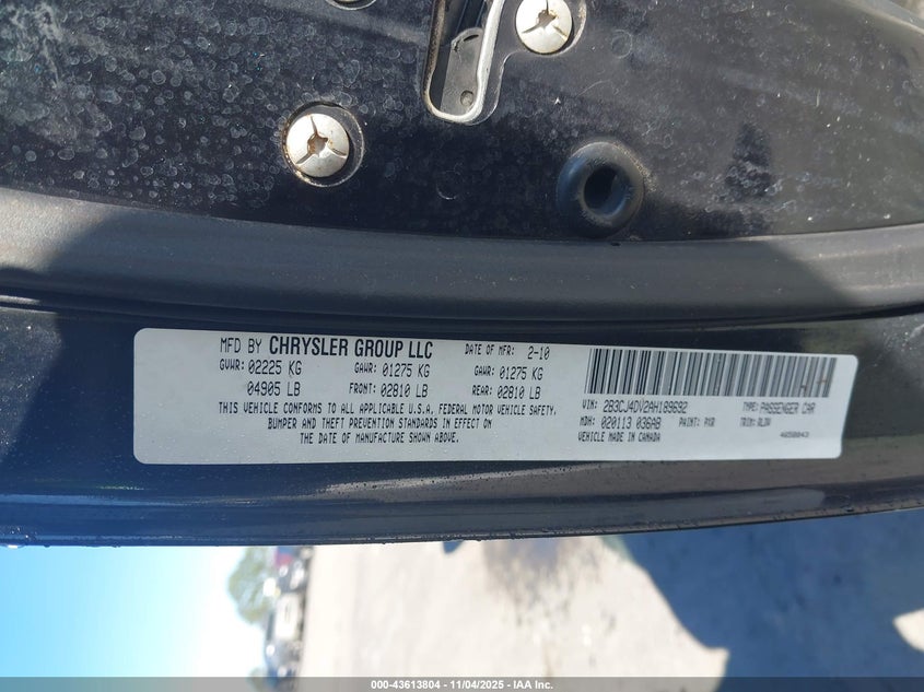 2010 Dodge Challenger Se VIN: 2B3CJ4DV2AH189692 Lot: 43613804