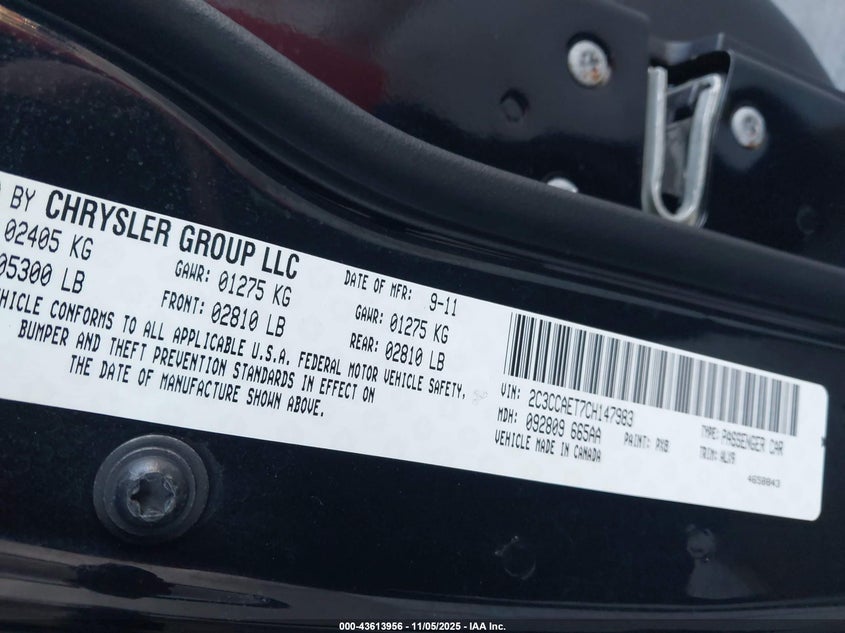 2C3CCAET7CH147983 2012 CHRYSLER 300C photo no. 9