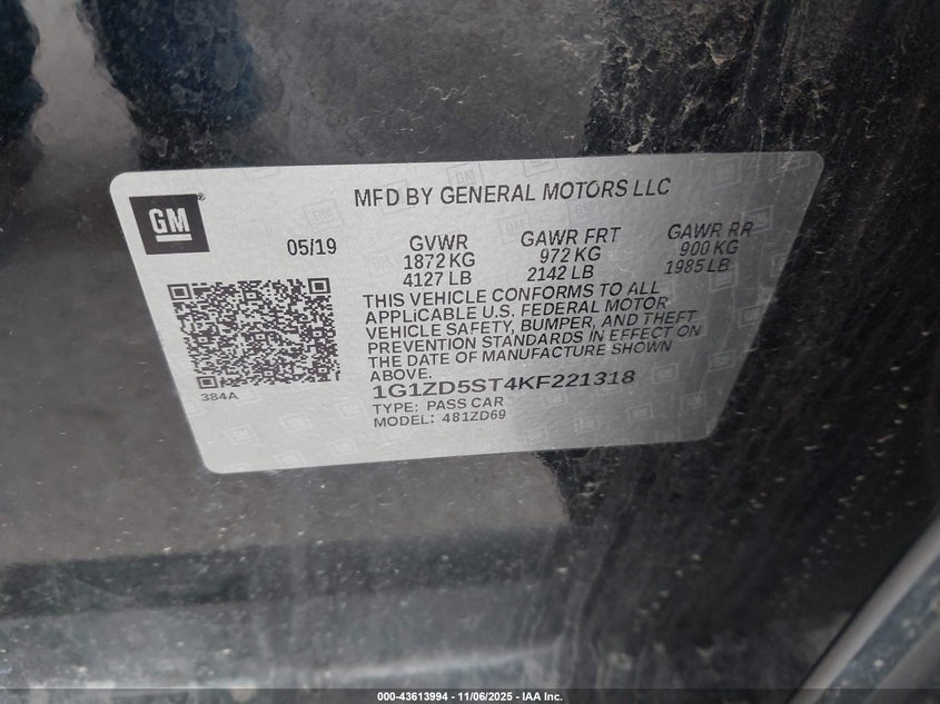 2019 CHEVROLET MALIBU LT - 1G1ZD5ST4KF221318