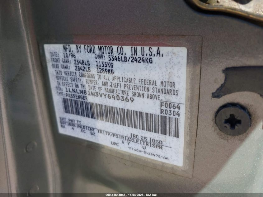 1LNLM81W3VY640369 1997 LINCOLN TOWN CAR photo no. 9