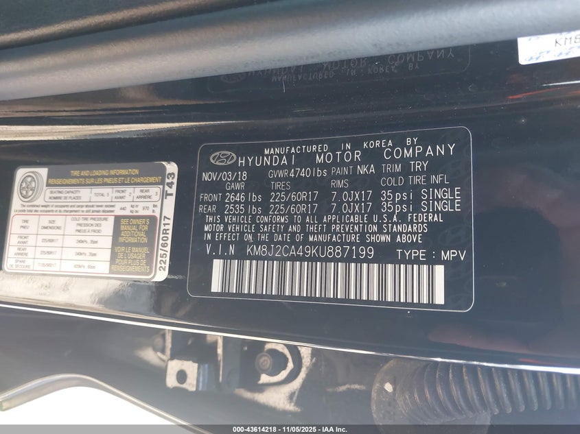 2019 HYUNDAI TUCSON SE KM8J2CA49KU887199