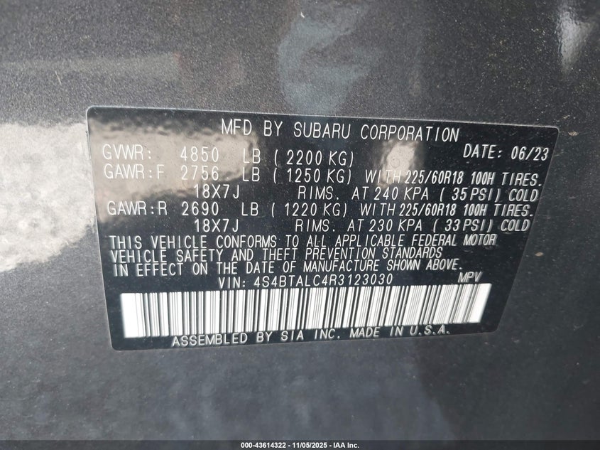 2024 SUBARU OUTBACK ONYX EDITION 4S4BTALC4R3123030